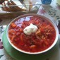 Hjemme hos familien fikk jeg to måltider om dagen. Frokost og middag. Her bortsj, den russiske rødbetsuppa.